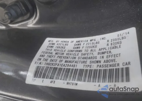 2014 Honda Accord Ex-L z USA, uszkodzony, nr VIN 1HGCR2F81EA294491